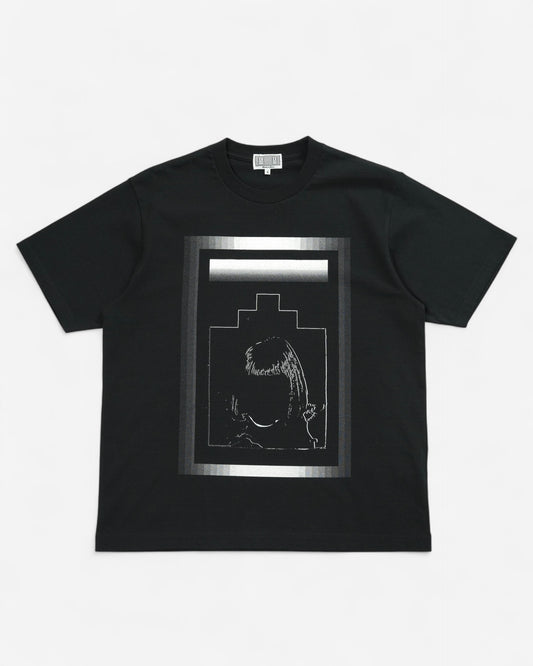 Чорна бавовняна футболка вільного крою Cav Empt з великим прямокутним графічним принтом у сірій рамці з градієнтом на грудях.