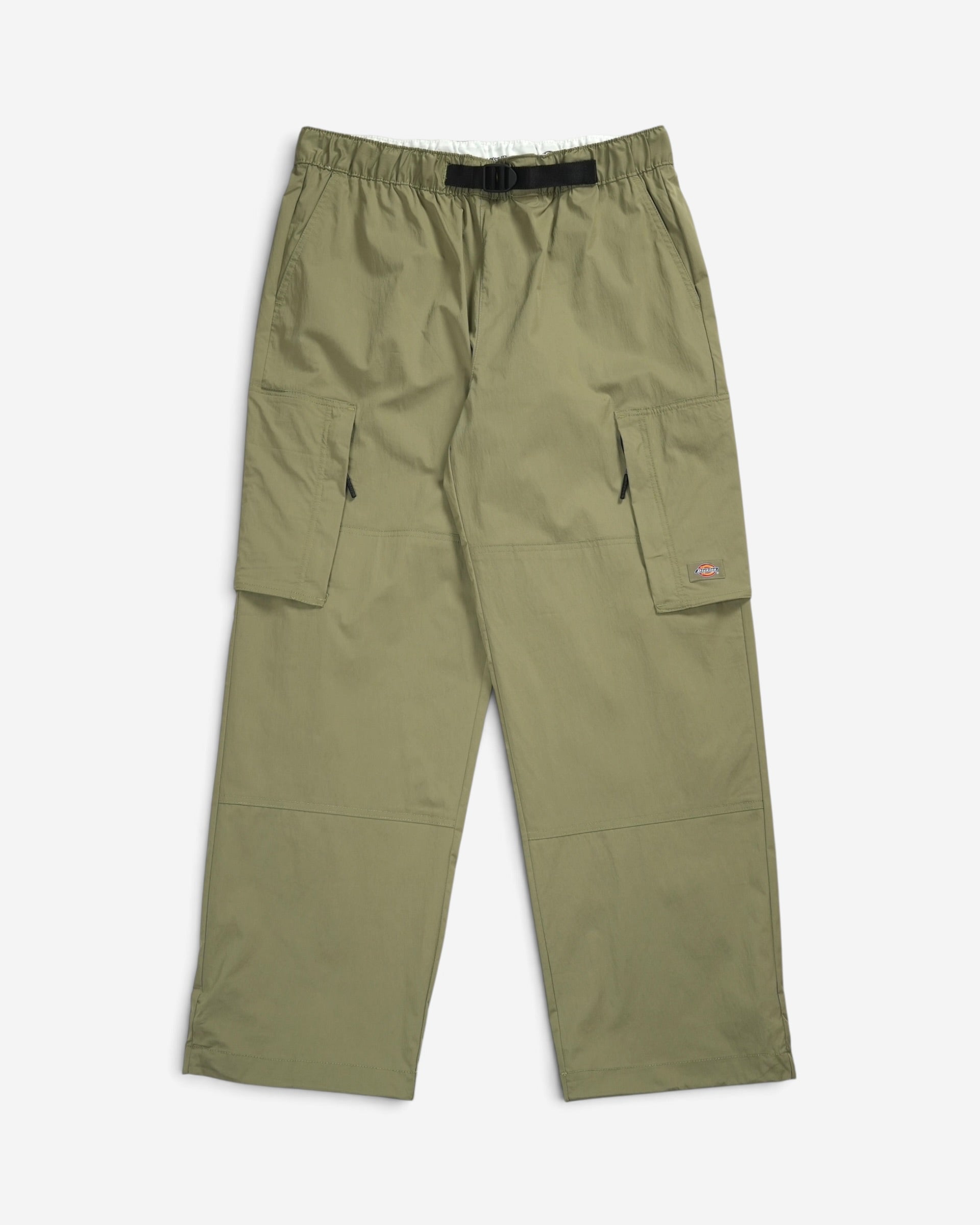 Оливково-зелені широкі брюки-карго Dickies Flight Double Knee з еластичним поясом, вбудованим темним ременем та накладними кишенями на стегнах.